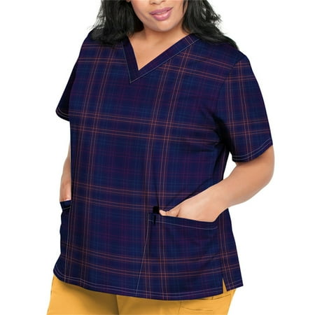 

Sksloeg Scrubs Tops for Women Azik Ethnic Printed Top Comfort Scrubs Women s V-Neck Workwear Short Sleeve Shirts Nursing Working Uniform Purple XXL