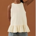 thumbnail image 2 of Mwjwdo Girls Summer Cute Peplum Tank Top Kids Trendy Ruffle Sleeveless Loose Fit Casual Crewneck T-Shirts for 3-14 Years Beige 130, 2 of 8