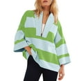 thumbnail image 2 of Miluxas Women Oversized Striped Tee Shirts Half Zip Long Sleeve Colorblock T-shirts Loose Fit V-Neck Casual Pullover Tee Tops Green 8(L), 2 of 6