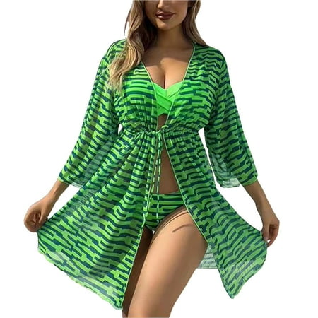 RUTAYY Bikinis 2025 Sexy 3PCS Bikini Set Cover Up Swimsuit For Women Long Sleeve Push Up Swimwear Beach Wear Bathing Suit Tropical Swim Wear