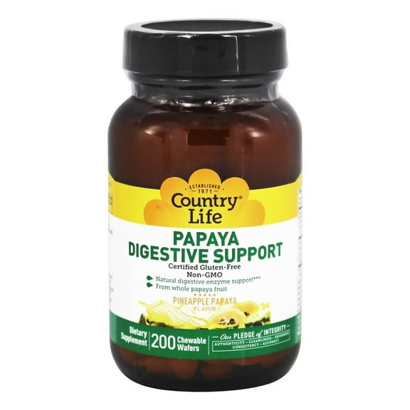 Country Life Papaya Digestive Support, Pineapple Papaya, 200 Chewable Wafers