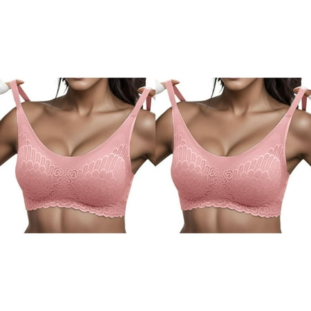 (2-Pack) Rinsvye Woman Lace Thin Underwear Strapless Front Buckle Lift Bra Female Transparent Bras for Pack Sports Bras for Women Lace Sexy Bra Pack for Women Bralette for Ladies