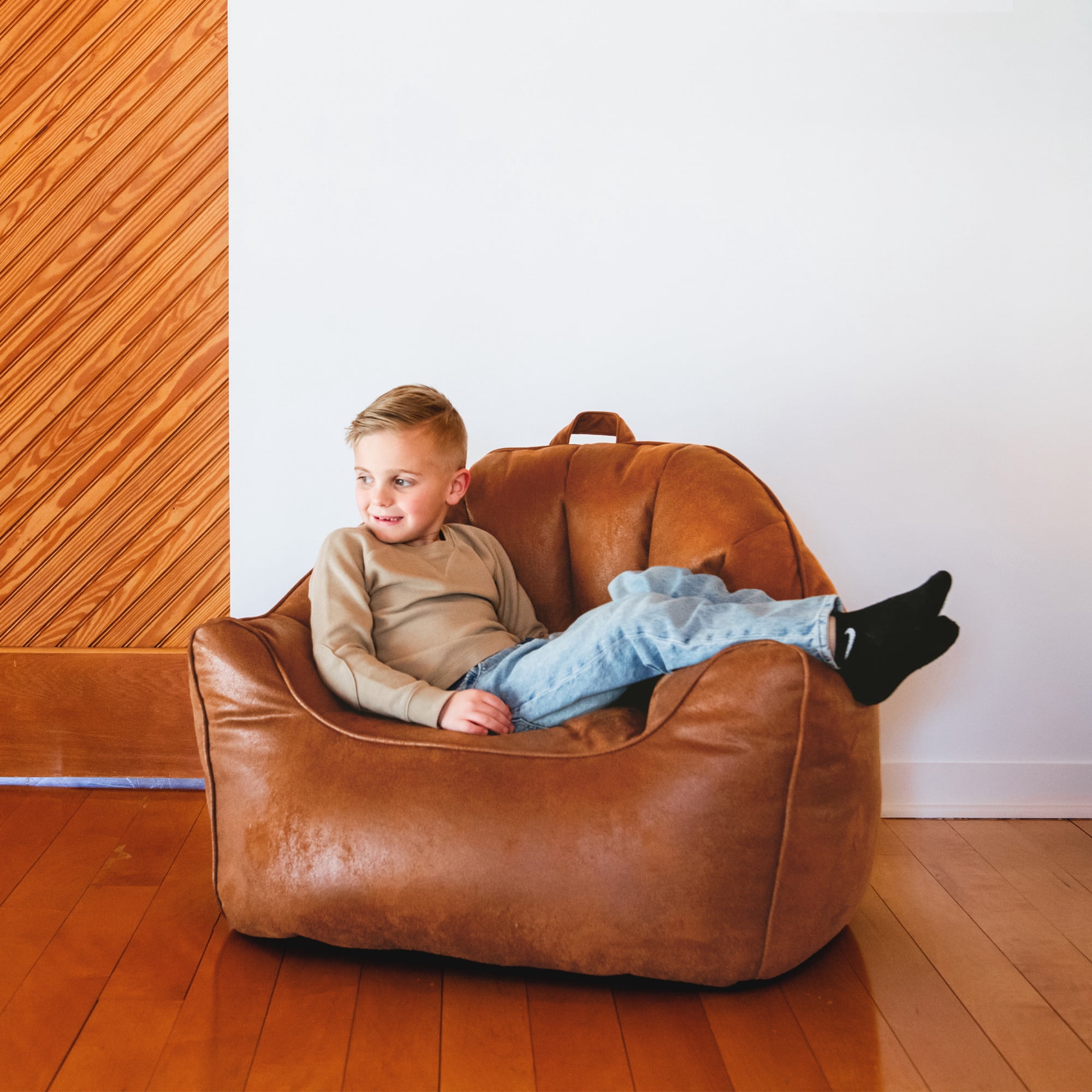 Big Joe Hug Bean Bag Chair, Tan, Vegan Suede, Kids/Teens, 3 feet