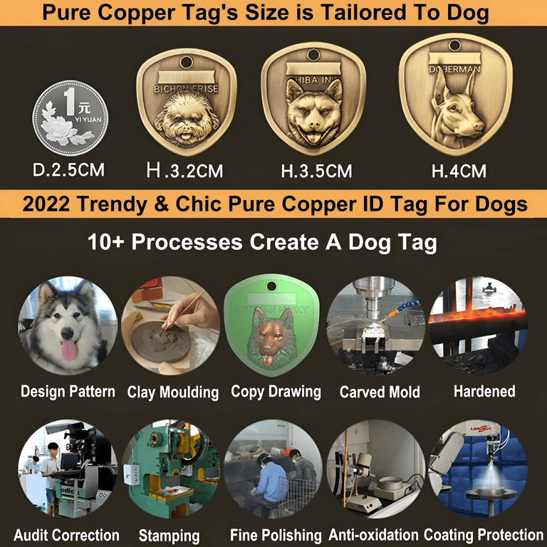 Custom Pet Tags Vintage Pure Copper Pet ID Tags Personalized Dog Tags Three Dimensional Relief Pet Pattern Lettering on The Front and Back Walmart