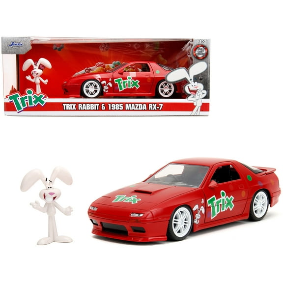 1985 Mazda RX-7 RHD Red w/Graphics and Trix Rabbit Figure "Trix Cereal" "Hollywood Rides" Series 1/24 Diecast Model Car by Jada