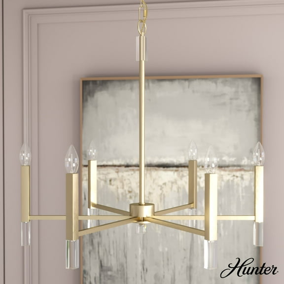 Hunter - Sunjai 6-light Alturas Gold, Large Chandelier, Dimmable, Formal Style, Candle Shaped, for Bedrooms, Dining, Living Rooms - 19519