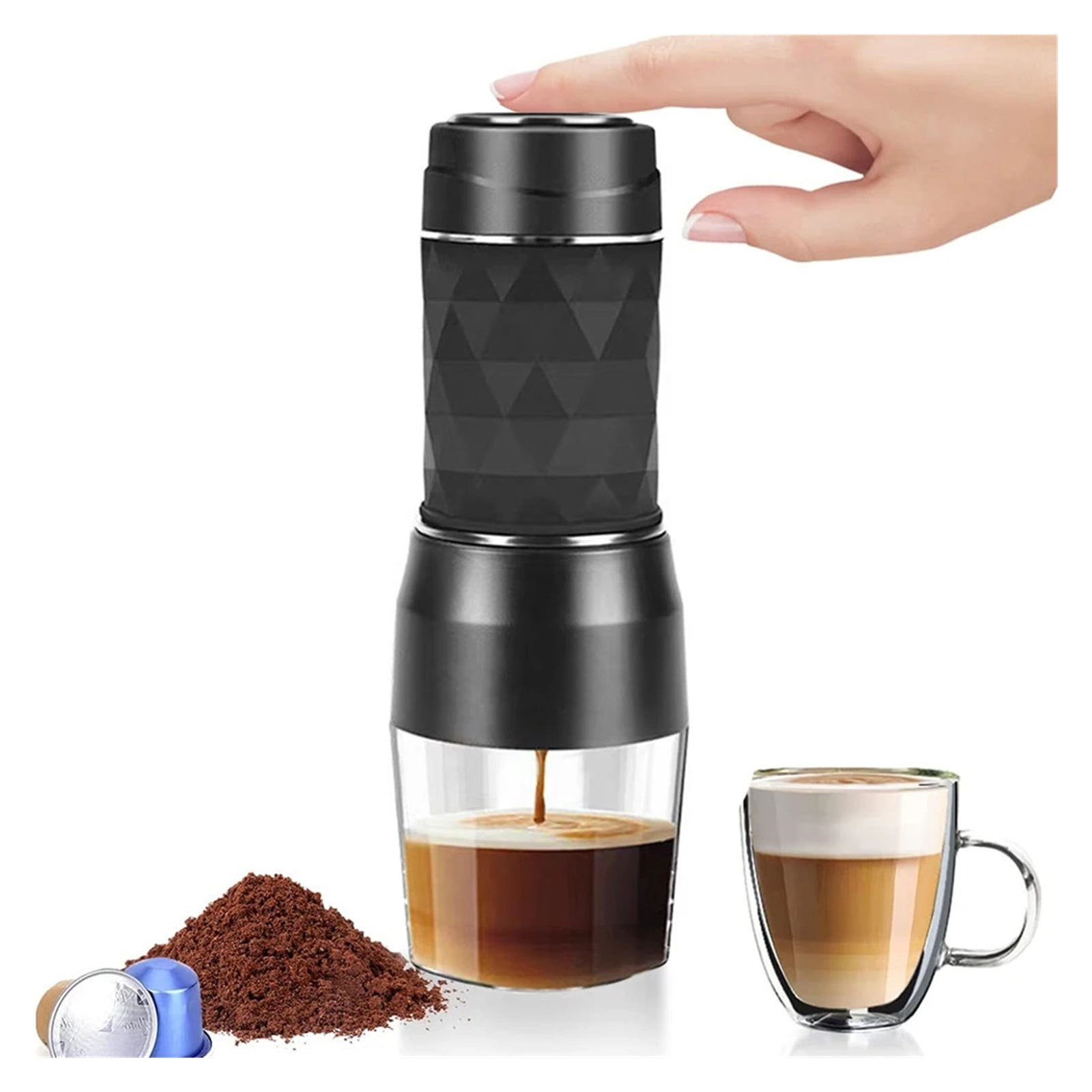 Espresso Coffee Maker Hand Press Capsule Ground Coffee Brewer Portable Coffee Machine Fit Coffee Powder And Coffee Capsule ,Portable