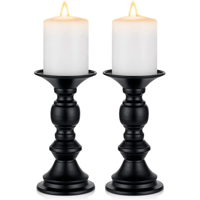 Juego de 2 candelabros de pilar CHAO metal negro para decoración de velas de 50 mm