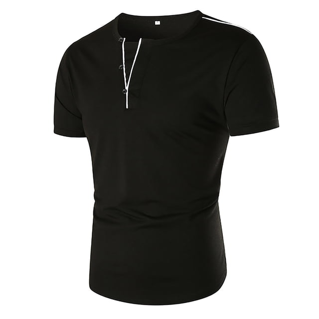 CEHVOM Men Short-Sleeved V-neck Patchwork Buttons Blouse Pullover TShirt Tops