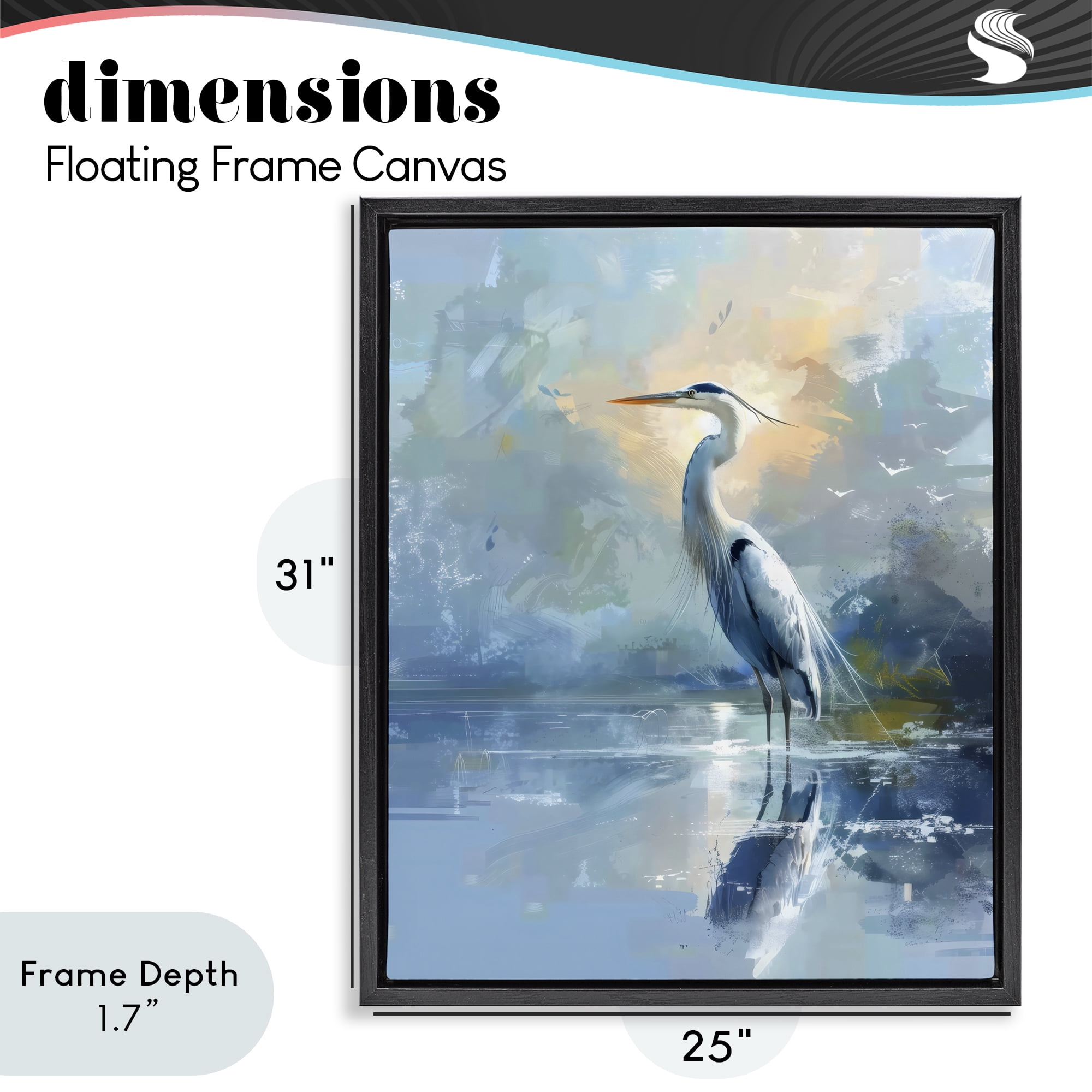 Stupell Industries Tranquil Heron with Dawn Glow Black Framed Floater Canvas Wall Art, design by Creative Studio