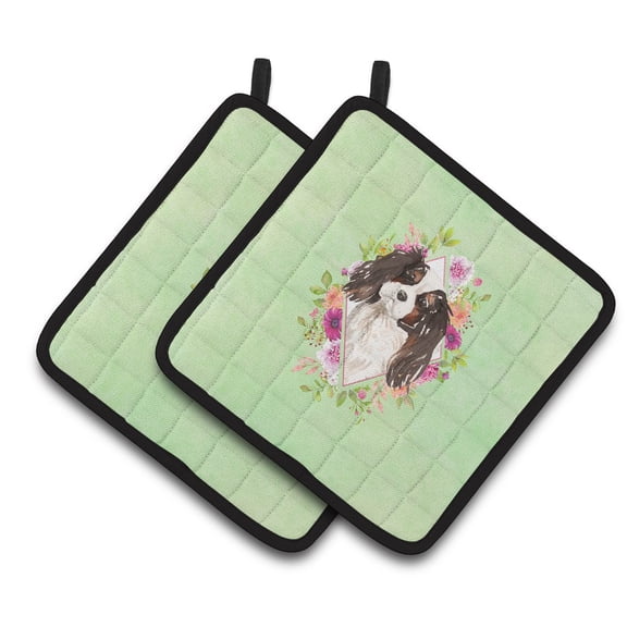 Carolines Treasures CK4366PTHD Tricolor Cavalier Spaniel Green Flowers Pair of Pot Holders 7.5HX7.5W multicolor