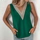 thumbnail image 5 of Moda mujer Casual Color sólido cuello en V camisetas sin mangas encaje costura chaleco Tops Pompotops lopia999942, 5 of 7