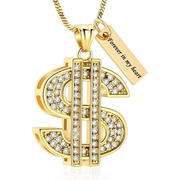 Dollar Symbol Urn Necklace for Ashes for Women Men Money Sign Memorial Ashes Necklace for Loved One