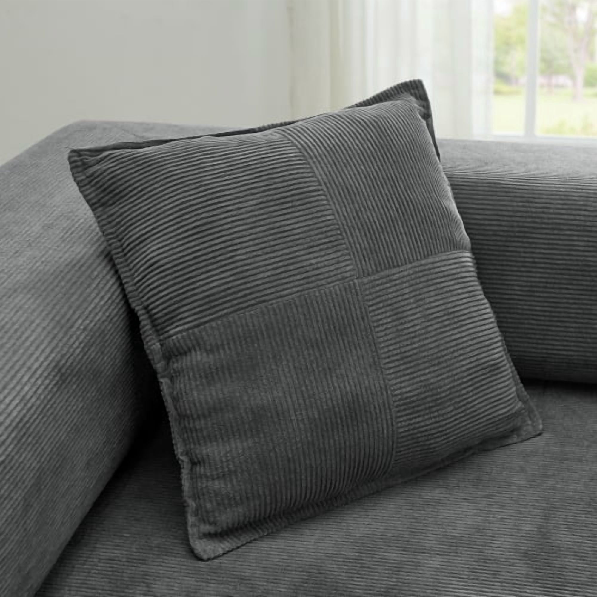 108" Modular Sectional Sofa with L-Shape Chaise, Convertible Sleeper Sofa Bed, Corduroy Cloud Couch with Deep Seat, No Assembly Required, Removable Backrest, Grey