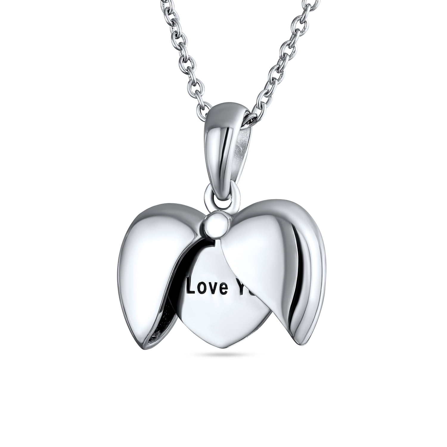 Engraved Pendant Necklace Love Heart Sterling Silver Quote I love you with all my heart Women 
