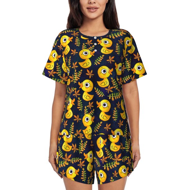 Fotbe Ducks Conjunto de Pijama Estampado para Mujer, 2 Piezas, Ropa de Dormir con Camiseta de Manga Corta y Shorts Suaves-Small