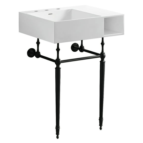Kingston Brass KVPB3248SQA0 Aurelius 24-Inch Solid Surface Console Sink with Brass Legs (8-Inch, 3-Hole) in Matte White/Matte Black