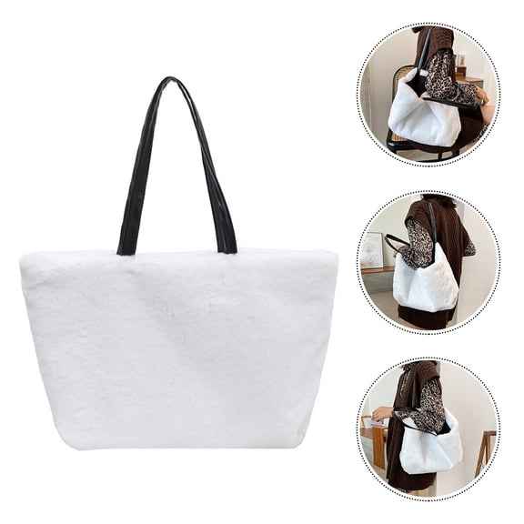 Amosfun Large White Handbag Stylish Single Shoulder Bucket Bag with , Wear-Resistant Material for Everyday Use