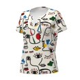 thumbnail image 3 of Wukai Aabstract Eyes Casual V-Neck Graphic Tees for Women: Lightweight and Breathable Summer Tops with Stylish Design-Medium, 3 of 8