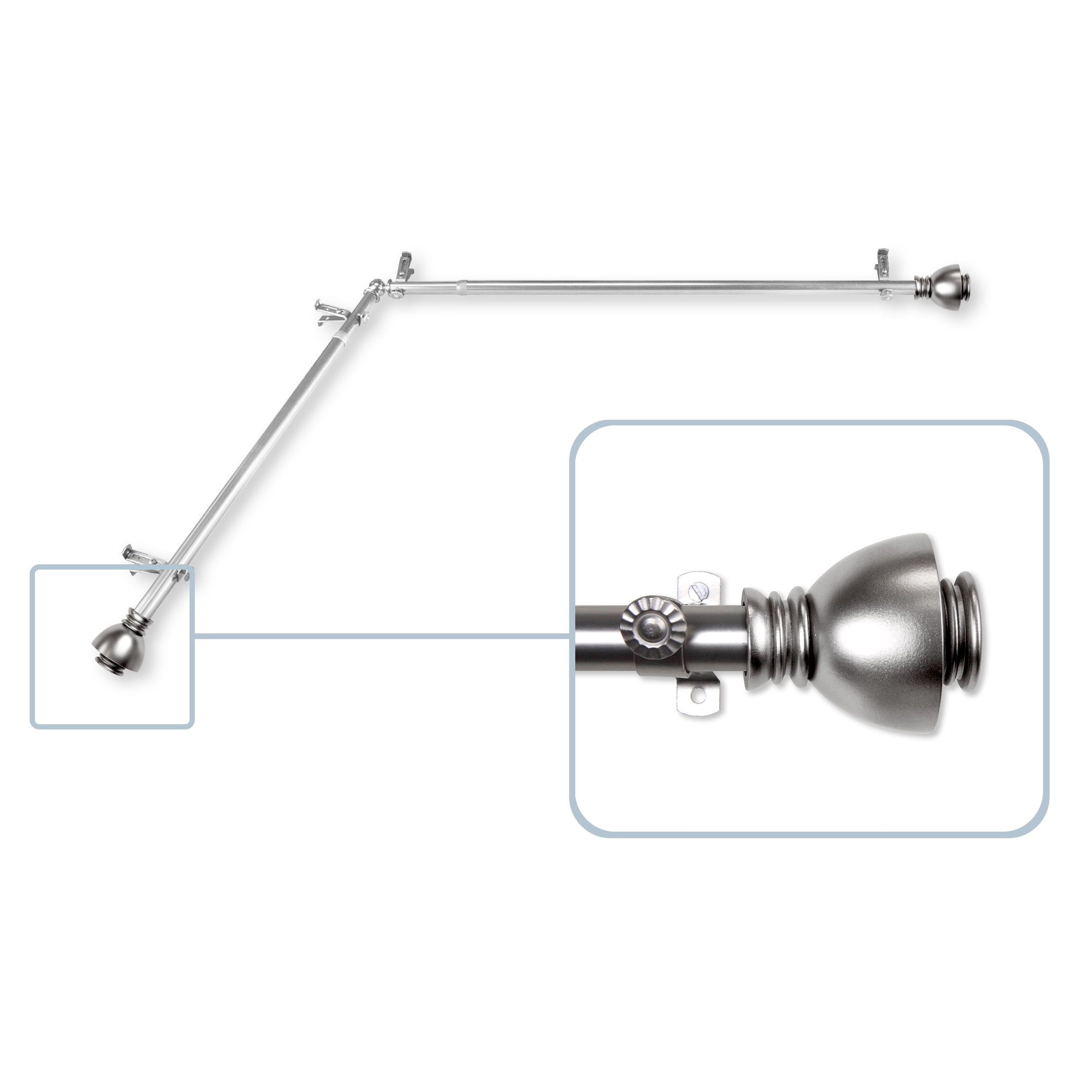 Aria Corner Window Curtain Rod 13/16 inch dia. 120-170" - Satin Nickel