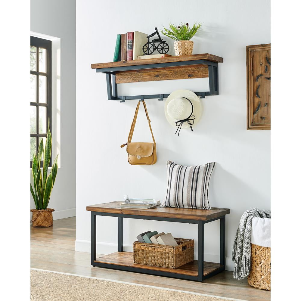 Alaterre Claremont 40" Rustic Wood Bench with Low Shelf