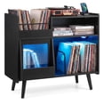 thumbnail image 1 of Gymax Record Player Stand w/LED Light Power Outlets Sliding Door Vinyl Storage Holder Black, 1 of 10