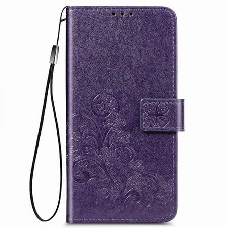

Case for Samsung Galaxy A12 Short Strap Exquisite Business Leather Case Four Leaf Clover Flip Cover