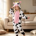 thumbnail image 4 of Family Matching Cow Pattern Hooded One Piece Pajamas Flannel Full Zipper Jumpsuit Sleepwear for Adults and Kids, 4 of 7