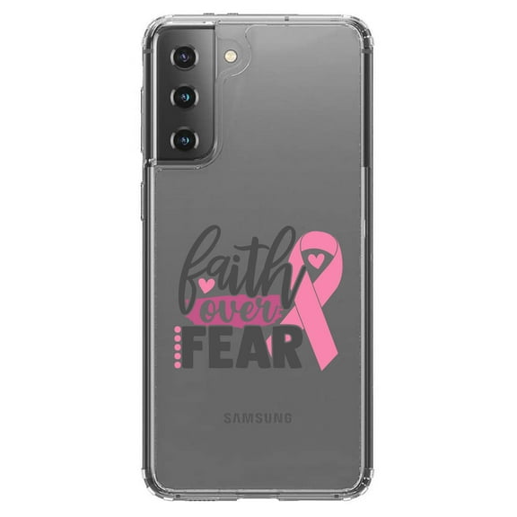 DistinctInk Clear Hybrid Case for Samsung Galaxy S21 (6.2" Screen) - Faith Over Fear - Raised Bezel Screen Guard