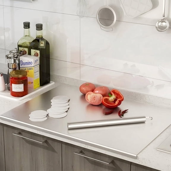 304 Stainless Steel Cutting Board with L-Shaped Lip, Non-Slip Countertop Cutting Board, Dishwasher Safe Heavy Duty Metal Chopping Board for Meat, Fruits, Vegetables, Bread and Baking, 15.75" × 19.69"