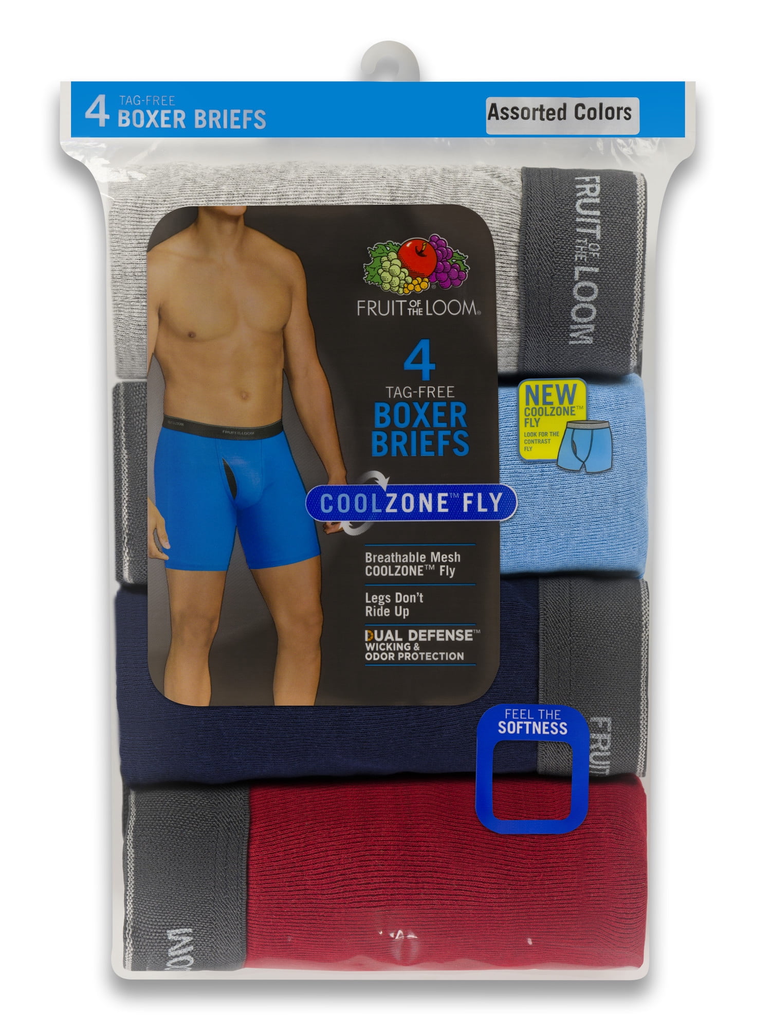 Fruit of the Loom Men's CoolZone Fly Assorted Boxer Briefs, Extended Sizes, 4 Pack
