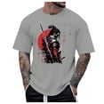 thumbnail image 3 of TrendOFT Summer Shirts for Men Japanese Samurai Sword Graphic Print 100% Cotton Short Sleeve Crew Neck Loose Mens Tops Grey XXL, 3 of 6