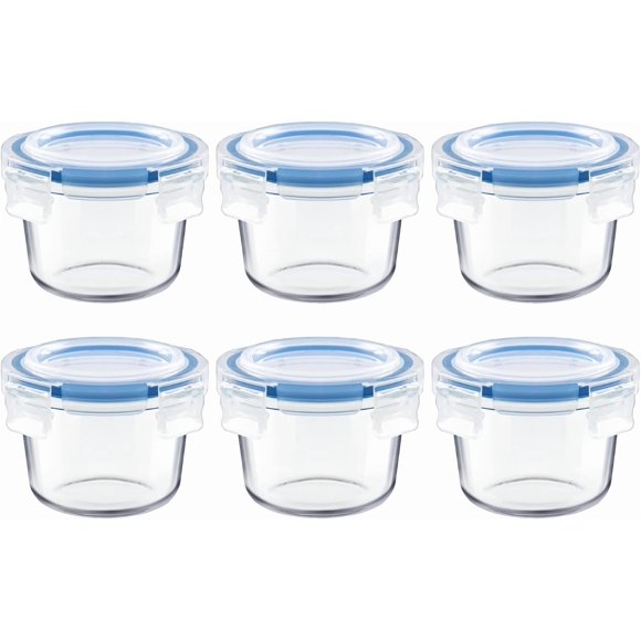 Ensemble de 6 Petits Contenants de Rangement en Verre, Contenants Alimentaires de 7 oz avec Couvercles Anti-Renversement, Pots en Verre Épais pour la Préparation des Repas, Collations pour Bébé, Restes et Sauces, Va au Lave-Vaisselle et au Micro-Ondes