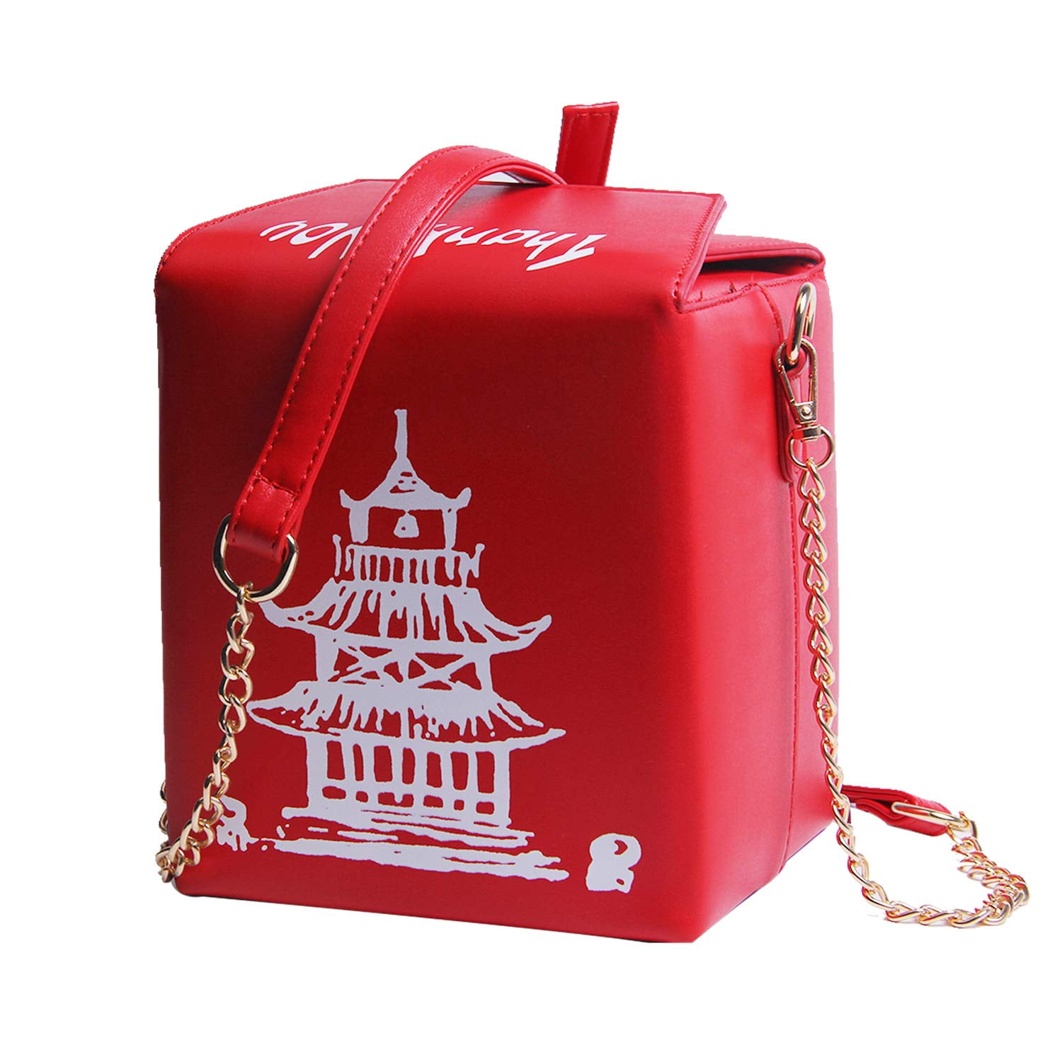 Women Novelty Chinese Takeout Purse Tower Print Crossody Shoulder Bag Box Totes with Comfortable Chain Strap