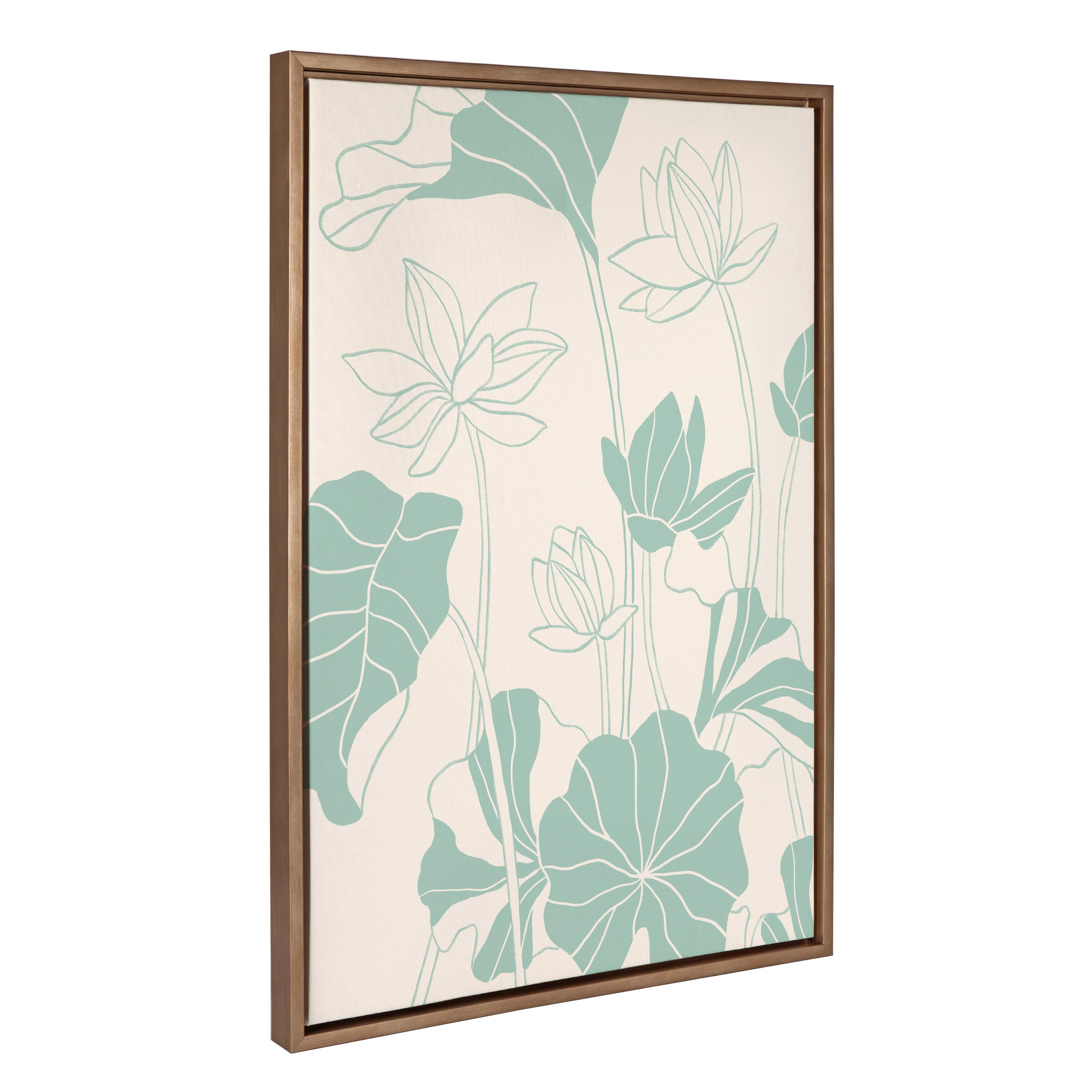 Kate and Laurel Sylvie Lotus Garden Framed Canvas Wall Art by Kasey Free, 23x33 Gold, Calming Floral Art for Wall