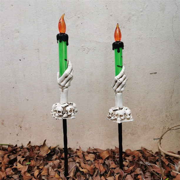 Lámpara de candelabro LED Accesorios de terror de Halloween Decoración de fiesta de Halloween (2 piezas verde)