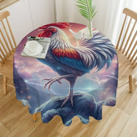 

Farm Retro Male Rooster Round Tablecloths Circular Table Cover Washable Polyester For BBQ Buffet Table Parties Supplies