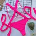 thumbnail image 3 of Hotian Women Plunge V Neck Self Tie One Piece Monokini Swimsuit Hot-Pink M, 3 of 5