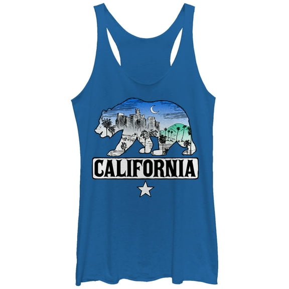 Women's Lost Gods California Flag Bear City  Racerback Tank Top Royal Blue Heather X Large