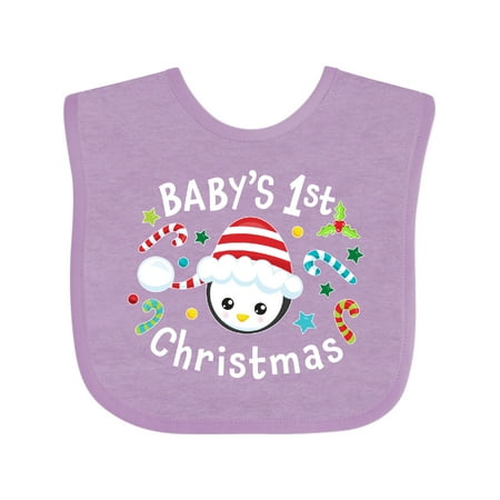 

Inktastic Baby s 1st Christmas Cute Penguin with Candy Canes Gift Baby Boy or Baby Girl Bib
