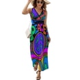 thumbnail image 2 of Peace And Love Flowers And Stars Hippie Design Womens Night Club Maxi Dress V Neck Sleeveless Bohemia Long Dresses, 2 of 9