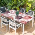 thumbnail image 2 of Red Ombre Spring Floral Table Cloths for 3 Foot Rectangle Tables, Summer Botanical Flowers Patio Waterproof Elastic Fitted Tablecloths, Washable Rectangular Table Cover for Camping, 2 of 8