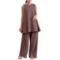 thumbnail image 2 of Naotn Pajama Sets for Women Summer 2 Piece Pjs Set Crewneck Rufle Hem Tunic Tank Top & Pant Comfy Solid Color Lounge Outfits, 2 of 6
