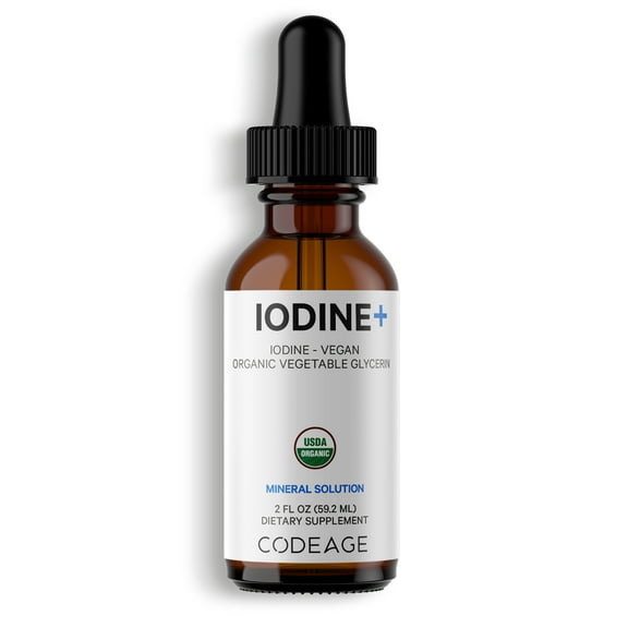 Codeage USDA Organic Iodine Drops – 250 Mcg - 1  Year Supply - Liquid Iodine Supplement – Iodine Drops Solution - Pure, Clear Iodine - Vegan Iodine Liquid Drop - 2 fl oz