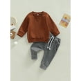 thumbnail image 3 of Elippeo Toddler Boys 2pcs Outfits 6M 12M 18M 24M 3Y Solid Color Long Sleeve Sweatshirt T-shirt and Elastic Casual Pants Suit, 3 of 10