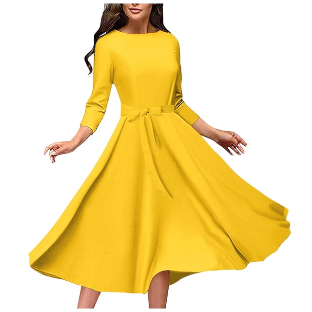 Vestido de manga larga con cuello redondo y bolsillos para mujer - Corte holgado informal, poliéster - Tallas L-XXXL