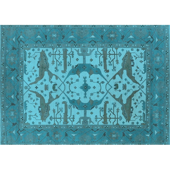 Ahgly Company Indoor Rectangle Oriental Light Blue Industrial Area Rugs, 7' x 10'
