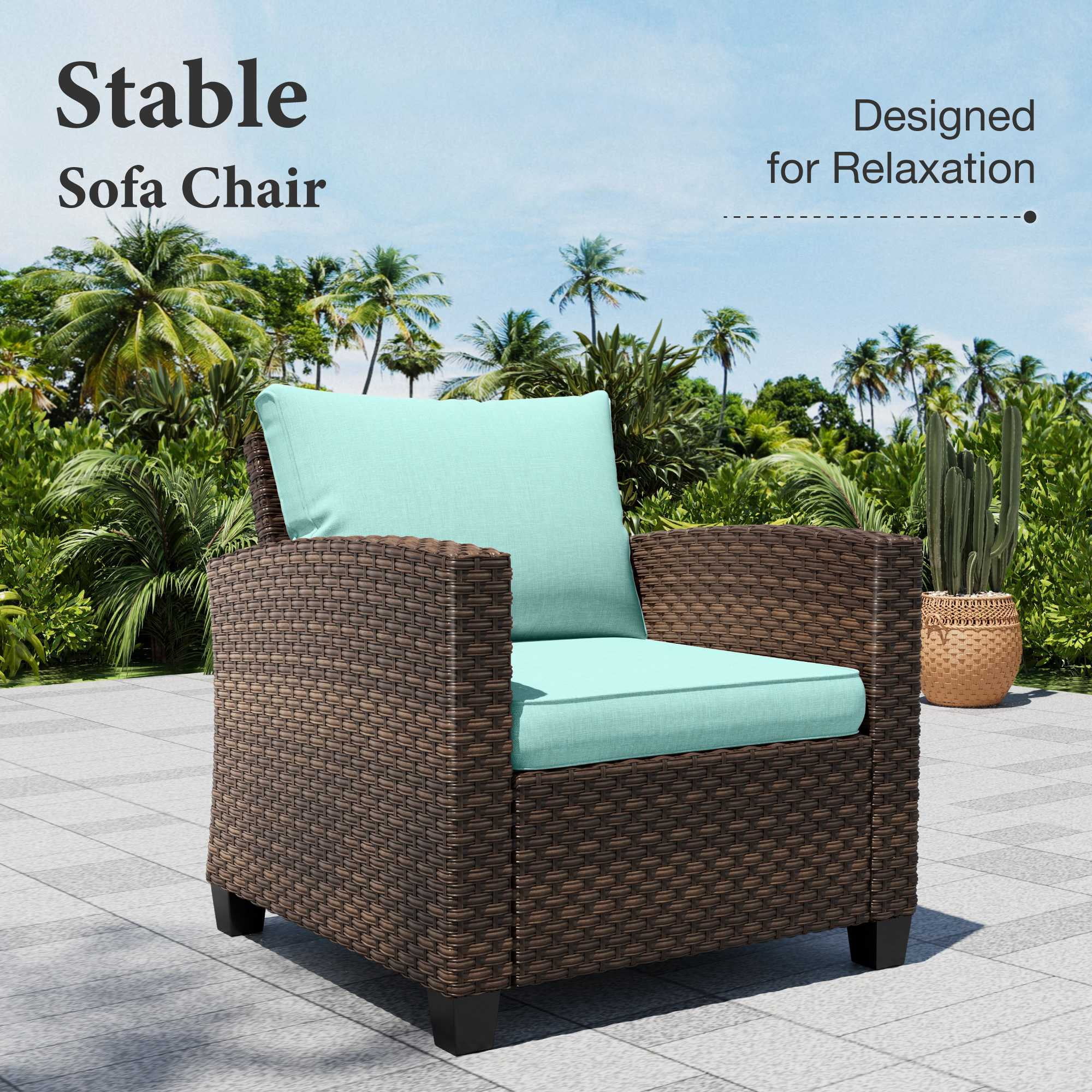 MF Studio 7-Seat Outdoor Patio Conversation Set Wicker Furniture Sofa Set Blue
