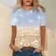 thumbnail image 1 of Fiudx Camisas de Mujer Camiseta Informal de Manga Corta con Cuello Redondo y Estampado a La Moda para Mujer, 1 of 3