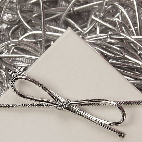 8 Inch Silver Metallic Stretch Loops With Bow - 50 Pack